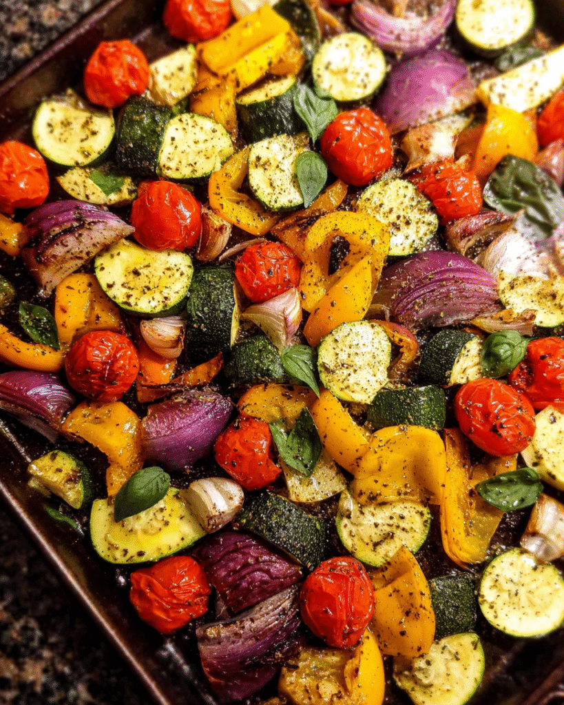 one-pan Mediterranean veggie bake with roasted vegetables