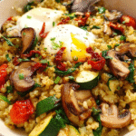One-pot creamy cauliflower rice skillet in a pan