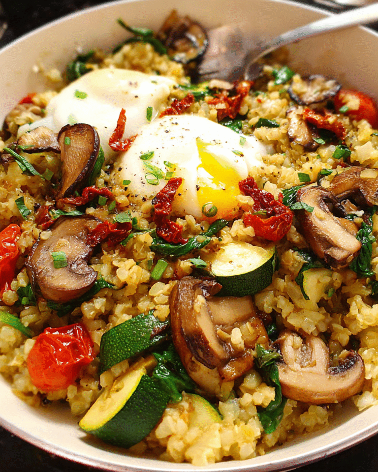 One-pot creamy cauliflower rice skillet in a pan