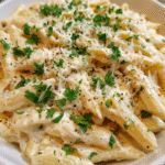 One-pot creamy parmesan pasta in skillet
