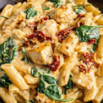 One-pot creamy Tuscan pasta with chicken and spinach