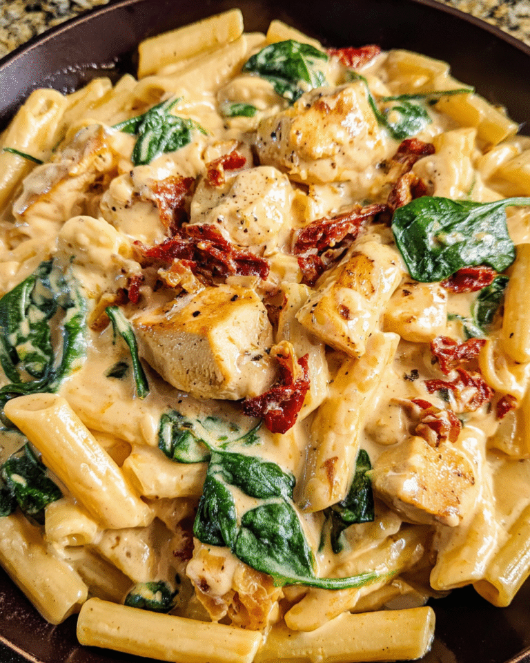 One-pot creamy Tuscan pasta with chicken and spinach