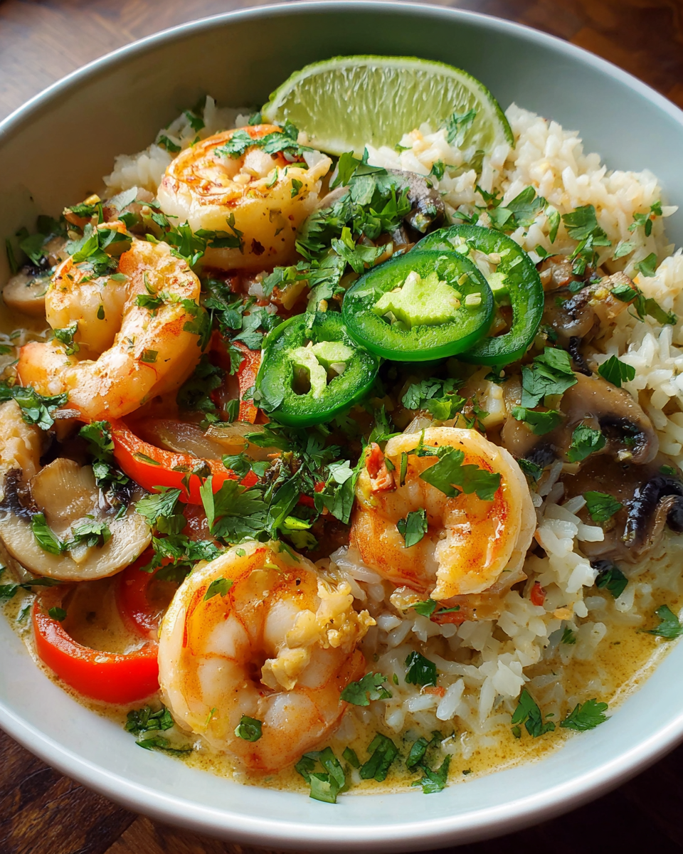 One-pot shrimp and coconut rice served warm