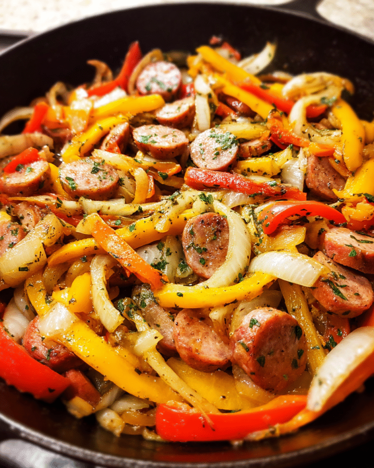 Sausage and peppers skillet cooked in one pan