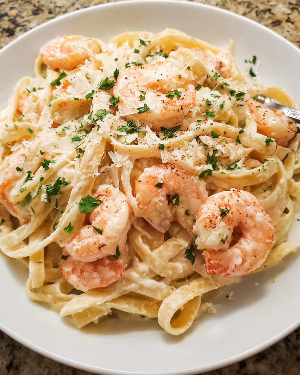 Shrimp Alfredo Pasta with creamy Parmesan sauce