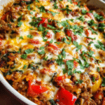 Stuffed pepper casserole in a skillet
