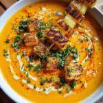 Sweet Potato Carrot Ginger Soup in a bowl with vibrant orange color