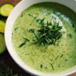 Creamy zucchini spinach soup in a bowl