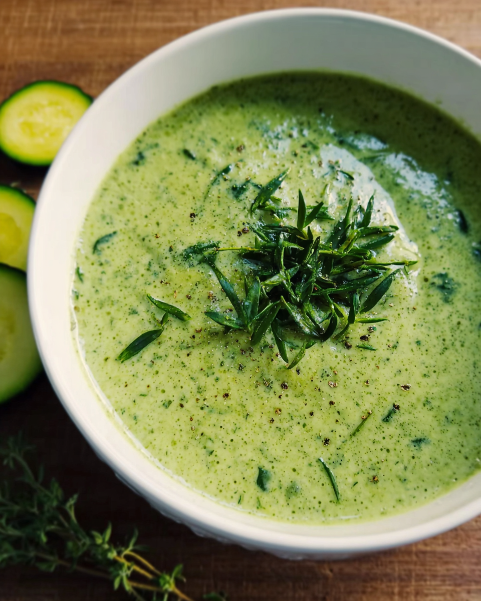 Creamy zucchini spinach soup in a bowl