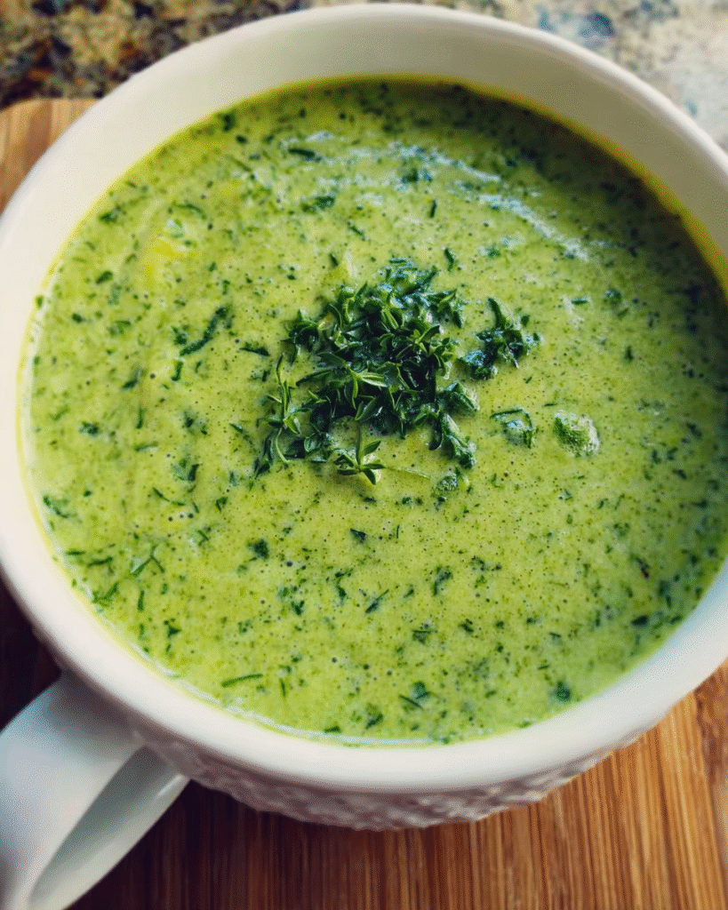 Creamy zucchini spinach soup in a bowl