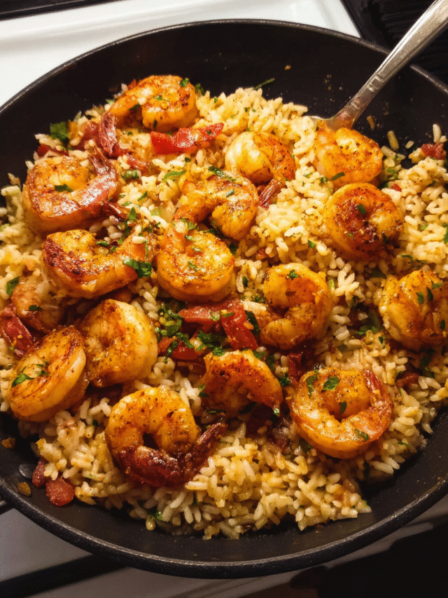 Cajun shrimp and rice skillet cooked in one pan