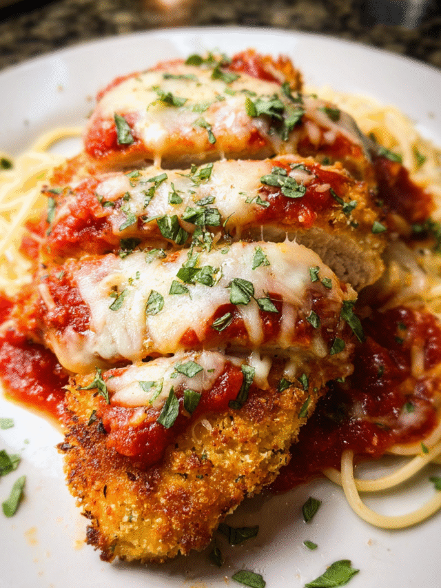 Chicken Parmesan Bake with melted mozzarella and marinara