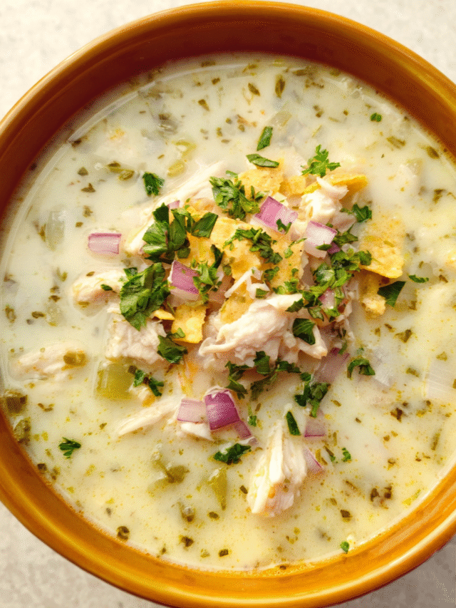 Creamy Chicken Verde Tortilla Soup in a serving bowl