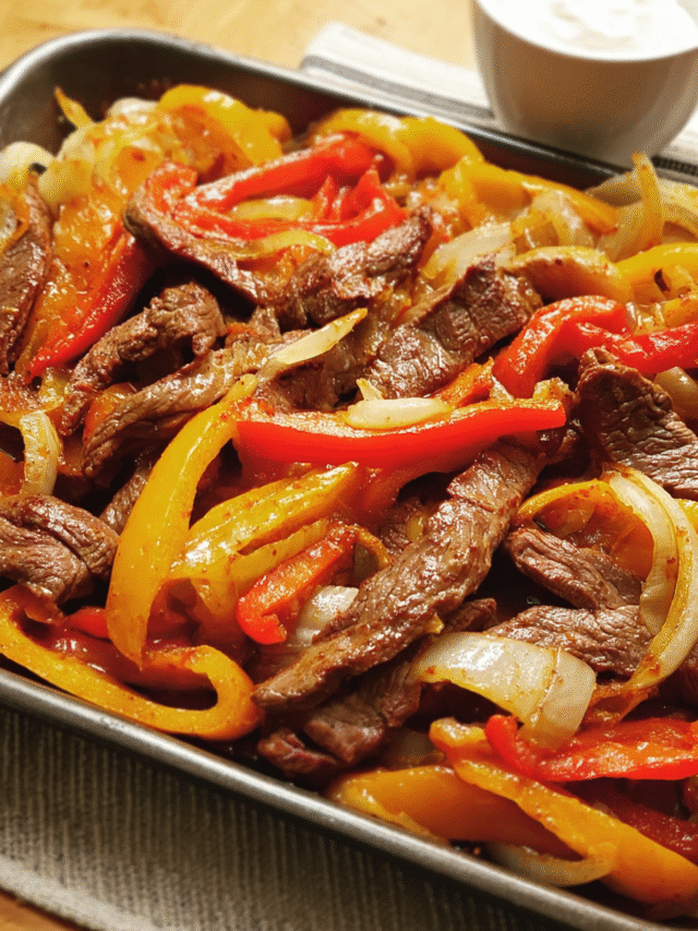 Easy Sheet-Pan Beef Fajitas with steak and peppers