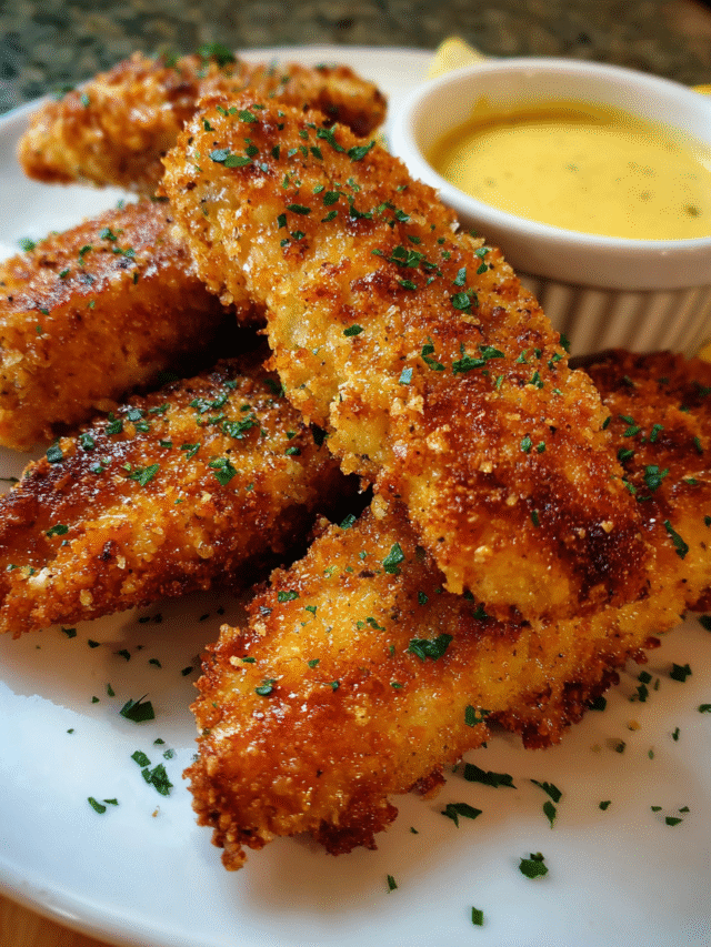 Honey mustard chicken tenders cooked until golden and crispy