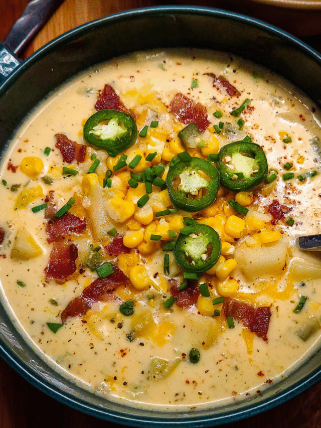 Bowl of creamy jalapeno popper corn chowder with chives