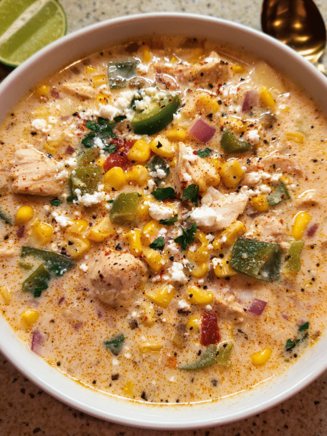 bowl of creamy Mexican street corn chicken soup