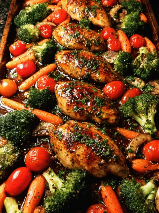 ONE PAN Balsamic Chicken and Veggies on a sheet pan