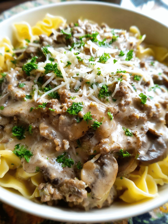 One-pan beef and mushroom skillet with melted cheese