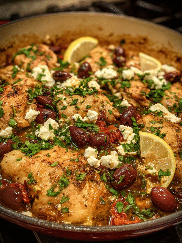 One-pan Mediterranean chicken with olives in skillet