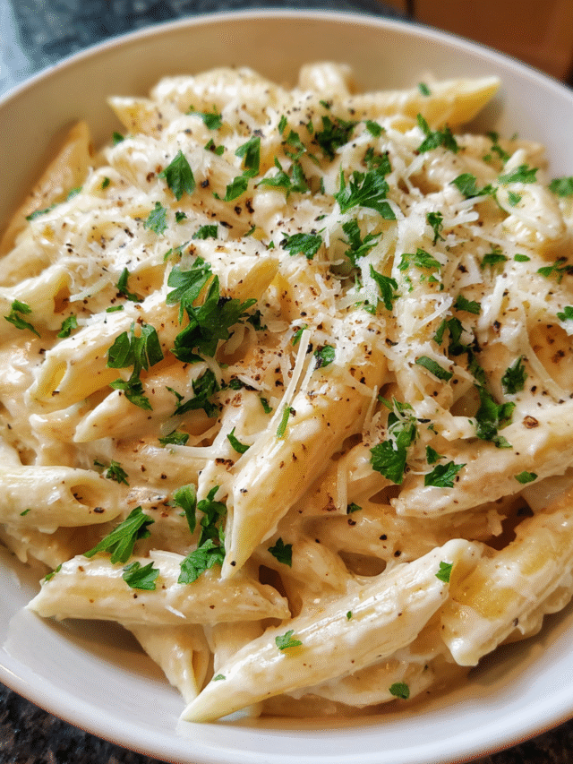 One-pot creamy parmesan pasta in skillet