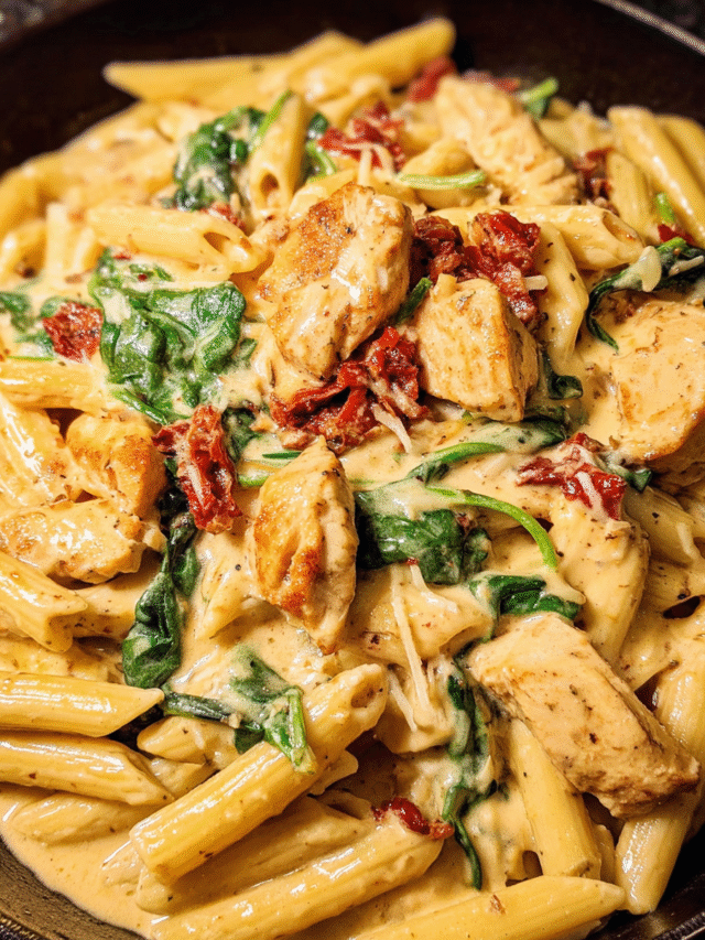 One-pot creamy Tuscan pasta with chicken and spinach