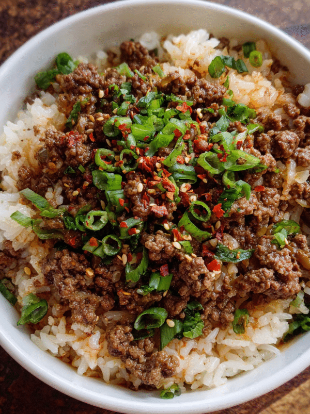 One pot Korean beef and rice cooked in a skillet
