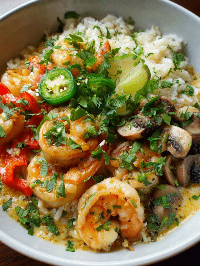One-pot shrimp and coconut rice served warm