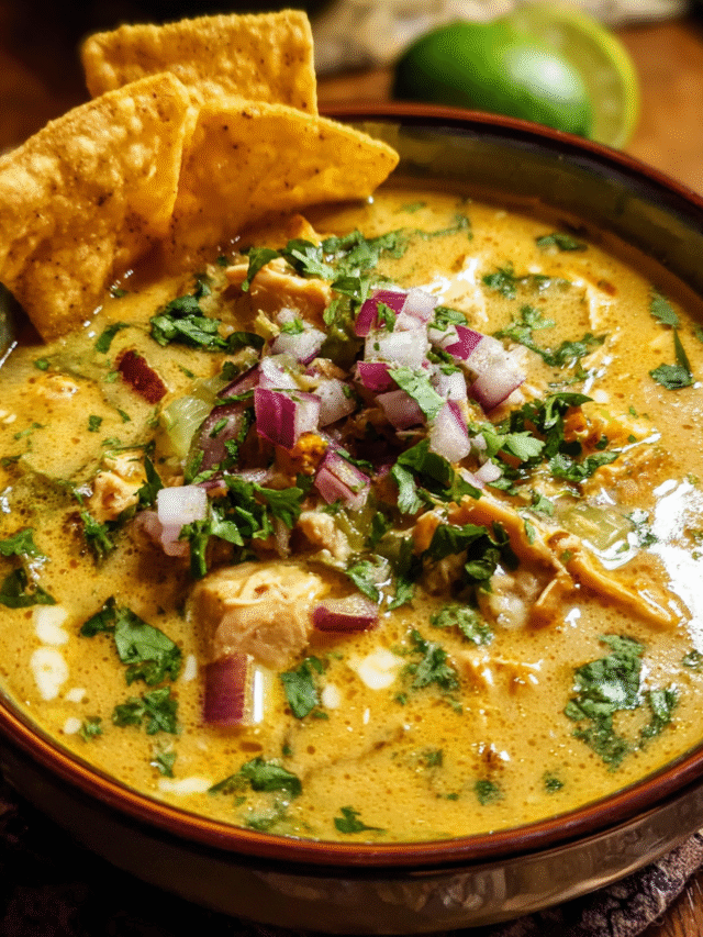 Bowl of creamy queso chicken corn chowder with avocado and tortilla chips