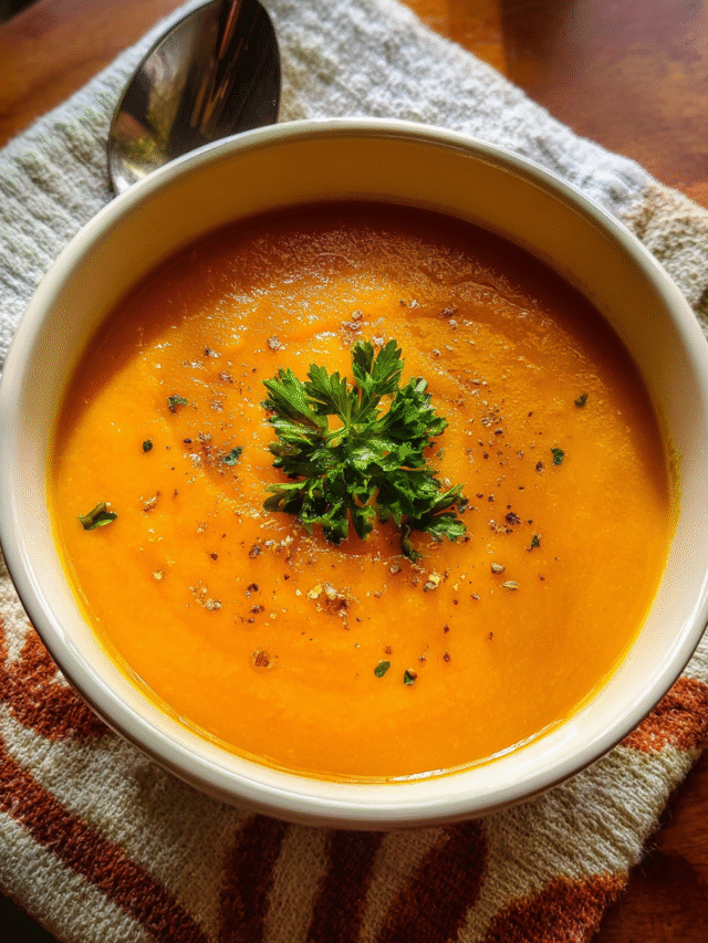 Roasted Carrot Apple Ginger Soup in a bowl with fresh apples and carrots