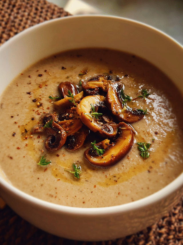Roasted chestnut and mushroom soup in a bowl