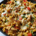 Baked chicken fajita pasta with peppers and melted cheese