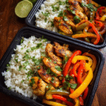 Chili lime chicken and rice meal prep bowls with grilled peppers