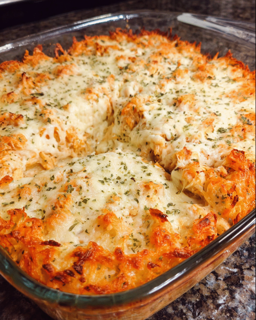 Cheesy Make-Ahead Italian Chicken Pie baked golden in pie dish