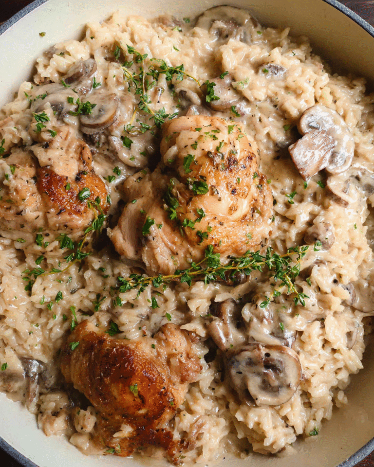 Creamy Chicken and Mushroom Rice in skillet