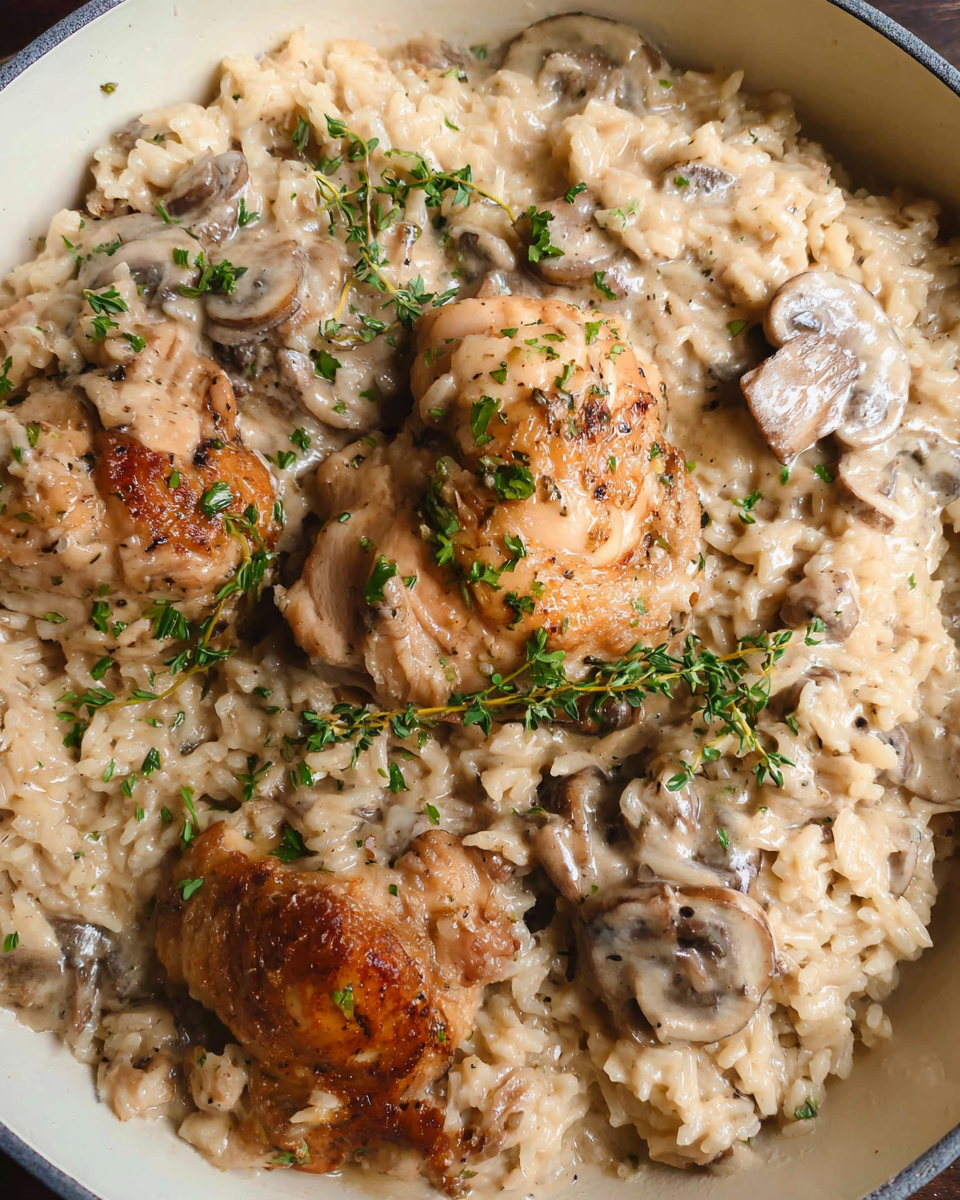 Creamy Chicken and Mushroom Rice in skillet