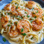 Garlic shrimp pasta with parmesan sauce