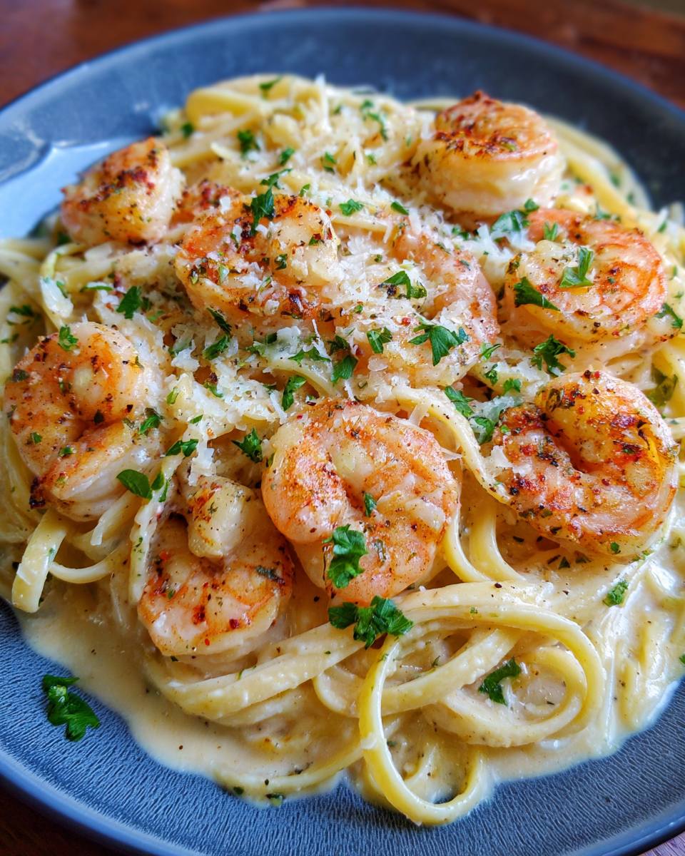 Garlic shrimp pasta with parmesan sauce