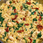 creamy Tuscan turkey and orzo skillet with spinach