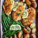 Crispy parmesan baked chicken milanese with roasted vegetables