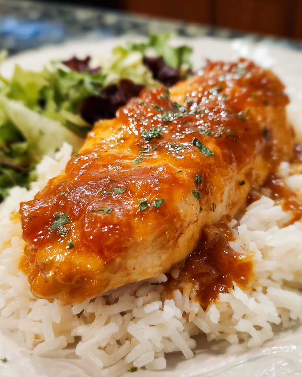 Easy Slow Cooker Apricot Chicken Freezer Meal in slow cooker