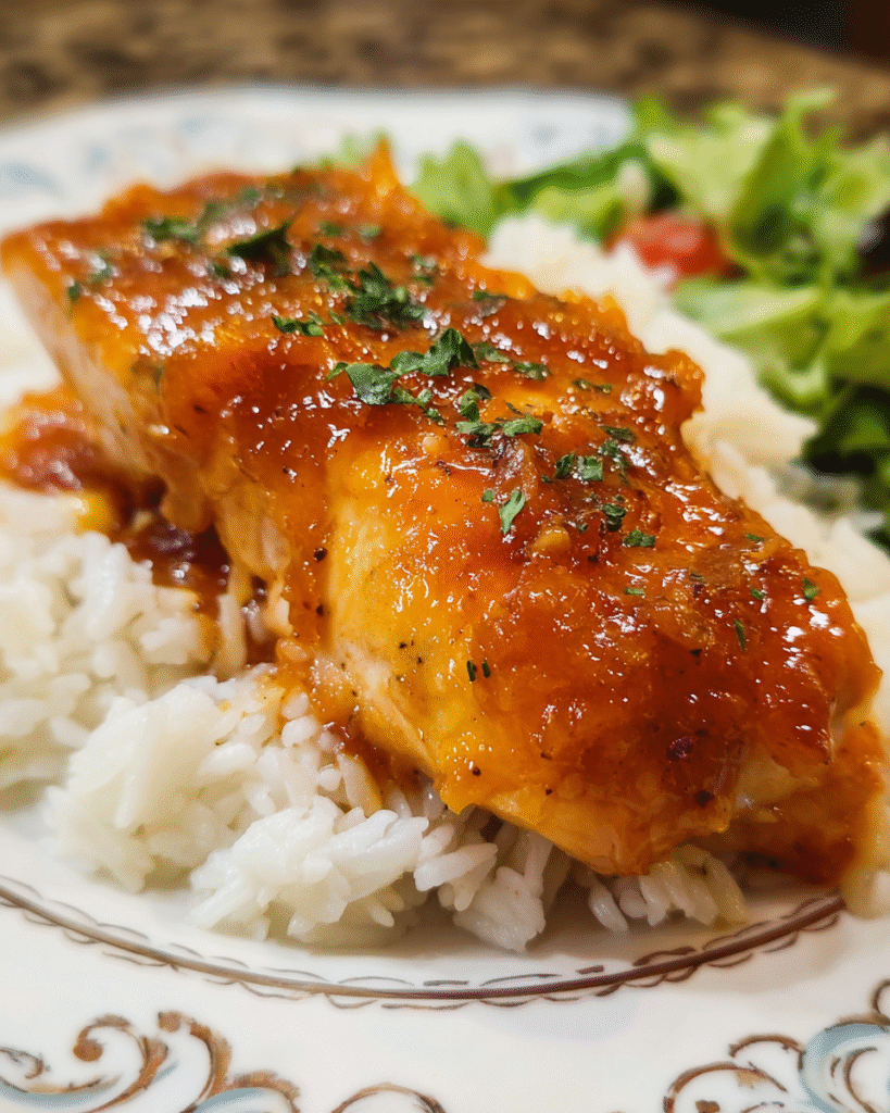 Easy Slow Cooker Apricot Chicken Freezer Meal in slow cooker