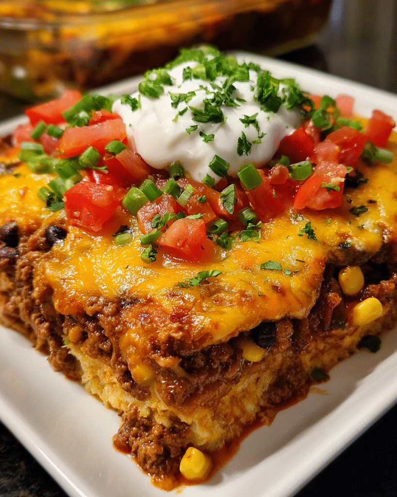 Cheesy Make-Ahead Mexican Lasagna in baking dish
