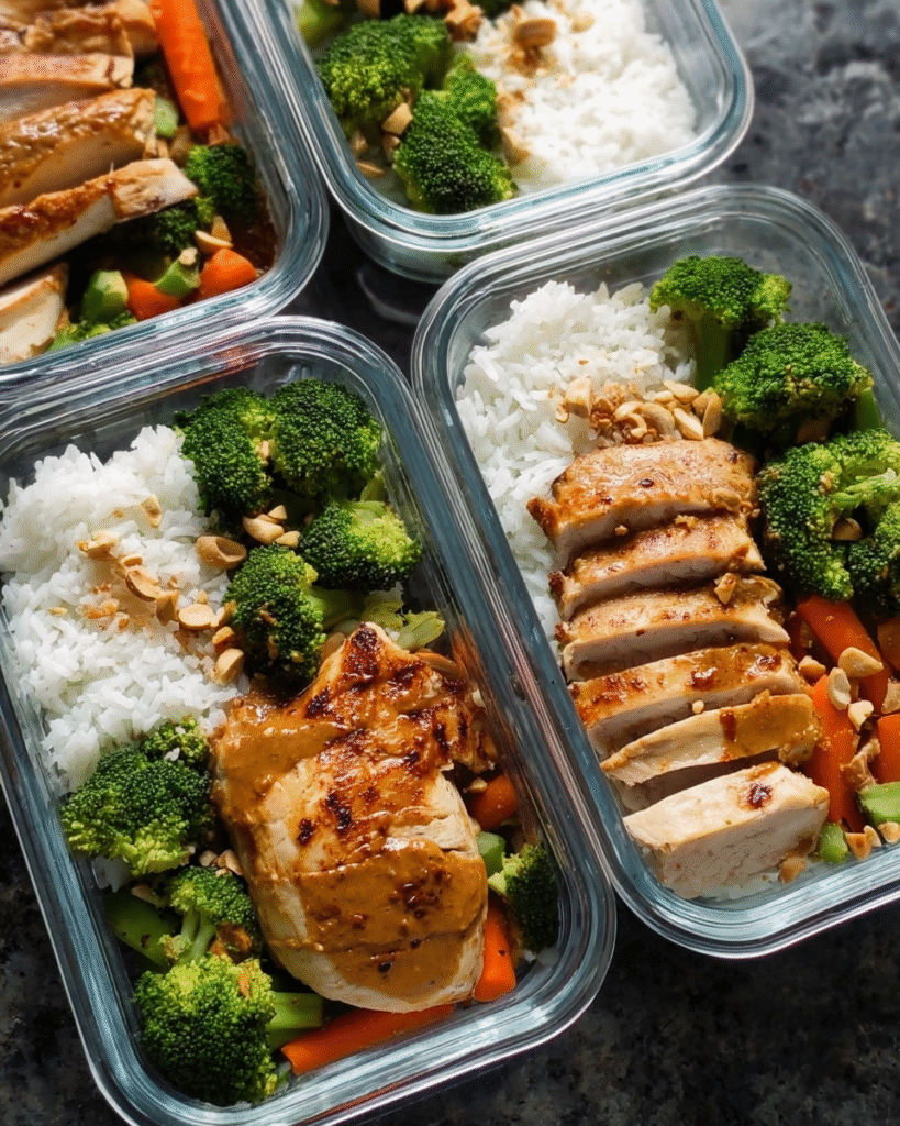 Make Ahead Thai Chicken Lunch Bowls with peanut lime sauce