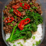 Meal Prep Mongolian Beef Bowls with Broccoli in glass containers