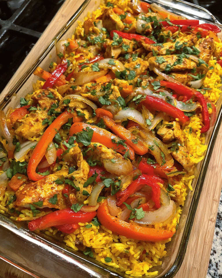 Meal Prep Chicken Fajita Rice Bake fresh from oven in casserole dish