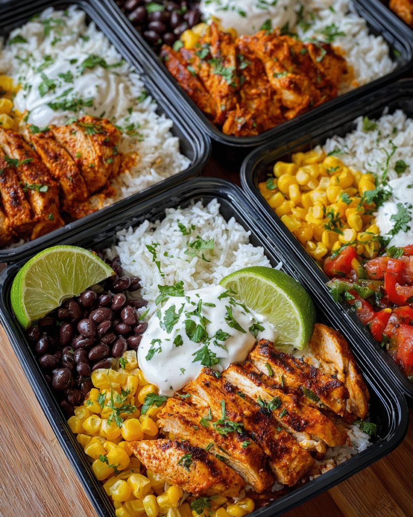 Meal Prep Chipotle Chicken and Rice Bowls with Corn and Beans