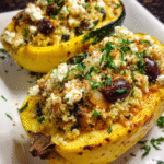 Meal Prep Couscous Stuffed Squash baked with Mediterranean ingredients