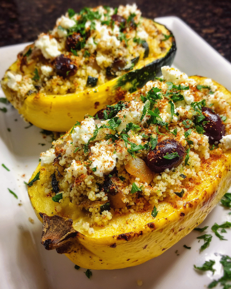 Meal Prep Couscous Stuffed Squash baked with Mediterranean ingredients