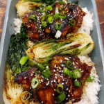 Meal Prep Glazed Chicken Thighs and Rice Bowls in storage containers